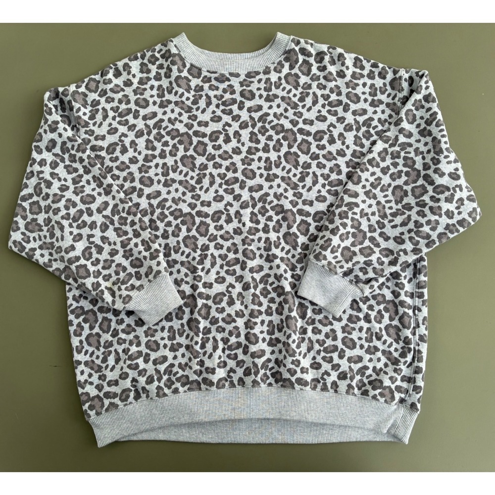 American Eagle Leopard Print Sweatshirt Grey Jegging Fit Crewneck XS